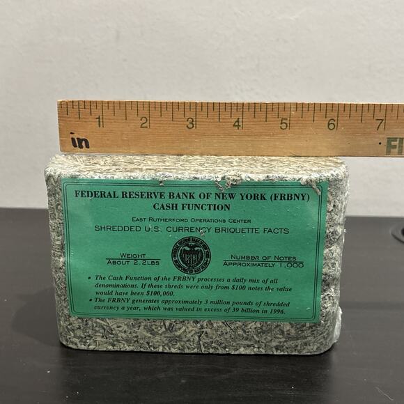 Federal Reserve Bank New York Shredded US Currency Money Cash Briquette Brick - Picture 7 of 9